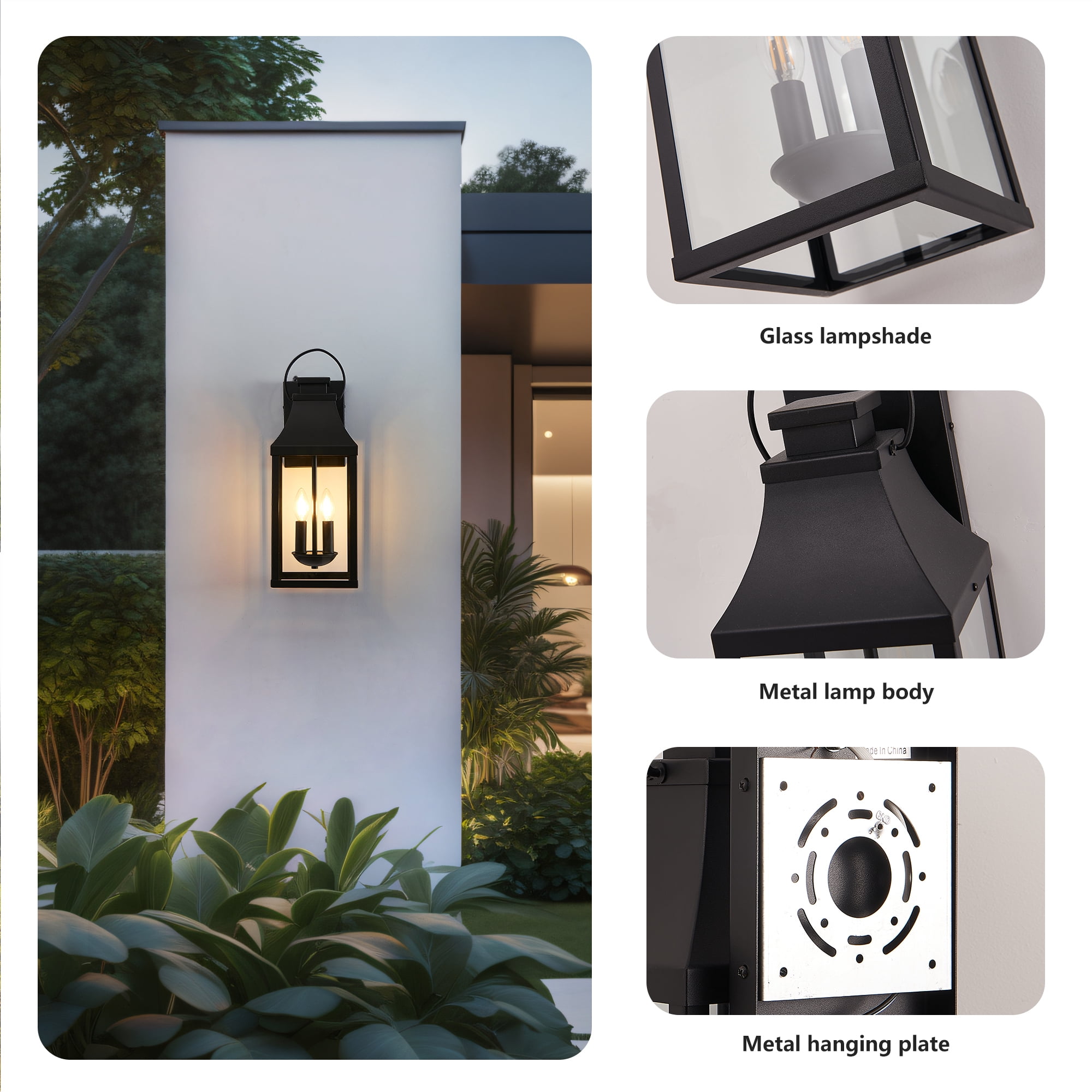 Leumius 1-Pack Outdoor Lighting Fixture, 20'' Large Porch Lights Outdoor Sconce Lights, 2-Light Black Exterior Lights for House Waterproof Outside Patio Lanterns for House Garage
