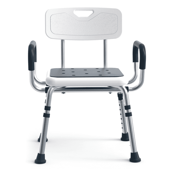 4-in-1 Shower Chair for Inside Shower, Anti-Scald Padded Arms, Enhance Non-Slip Feet, 6-Height Adjustable Tub Seats, Tool-Free Assembly