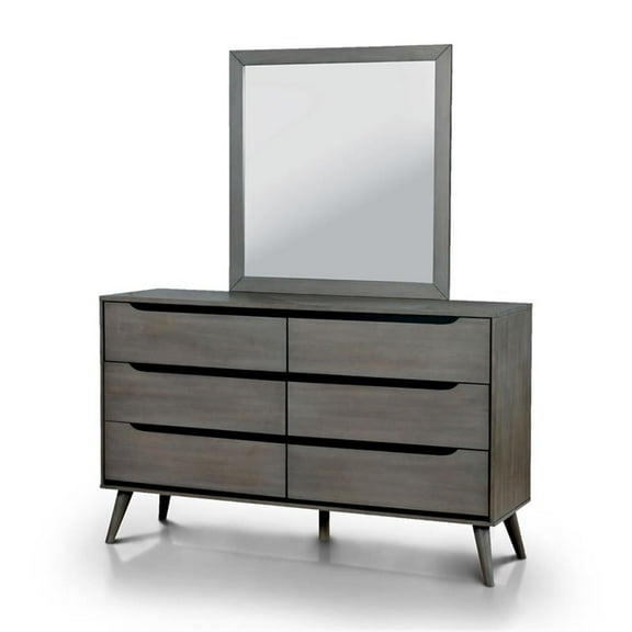 Furniture of America Belkor Solid Wood 6-Drawer Dresser and Mirror Set in Gray