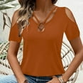 thumbnail image 4 of RYRJJ Womens Summer Cold Shoulder Tops Short Sleeve V Neck T Shirts Loose Dressy Casual Tunic Blouses Criss Cross Tees(Orange,L), 4 of 9