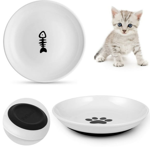 Cuencos cerámica gatos, 2 paquetes, sin fatiga bigotes, platos anchos poco profundos gatos fondo silicona antideslizante, platos agua comida gatos, cuencos, 15 cm diámetro