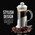 thumbnail image 2 of OVENTE French Press Coffee Maker 12 Ounce, 4 Level Stainless Steel Filter System & Heat Resistant Borosilicate Glass, Scoop included, Silver FSL12S, 2 of 10