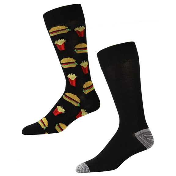 MeMoi Men's 2 Pair Pack Burger and Fries Bamboo Blend Crew Socks - Mens - Male, 10-13, Black