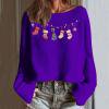thumbnail image 2 of asdoklhq Christmas Sweaters for Women's Winter Christmas Printed Long Sleeved Round Neck Coarse Woven Stripe Long Sleeved Pullover Top Purple XL, 2 of 7
