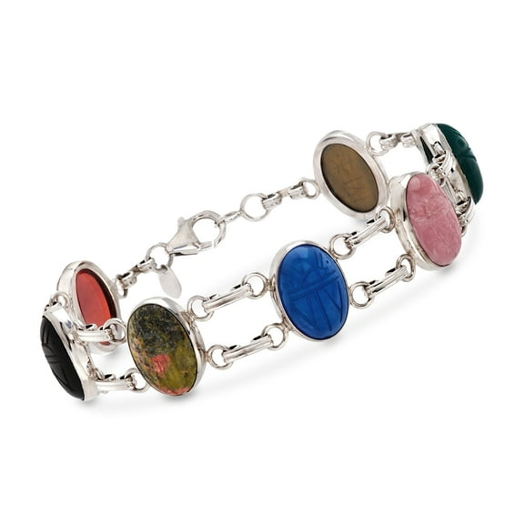 Ross-Simons Multi-Stone Scarab Bracelet in Sterling Silver, Women's, Adult