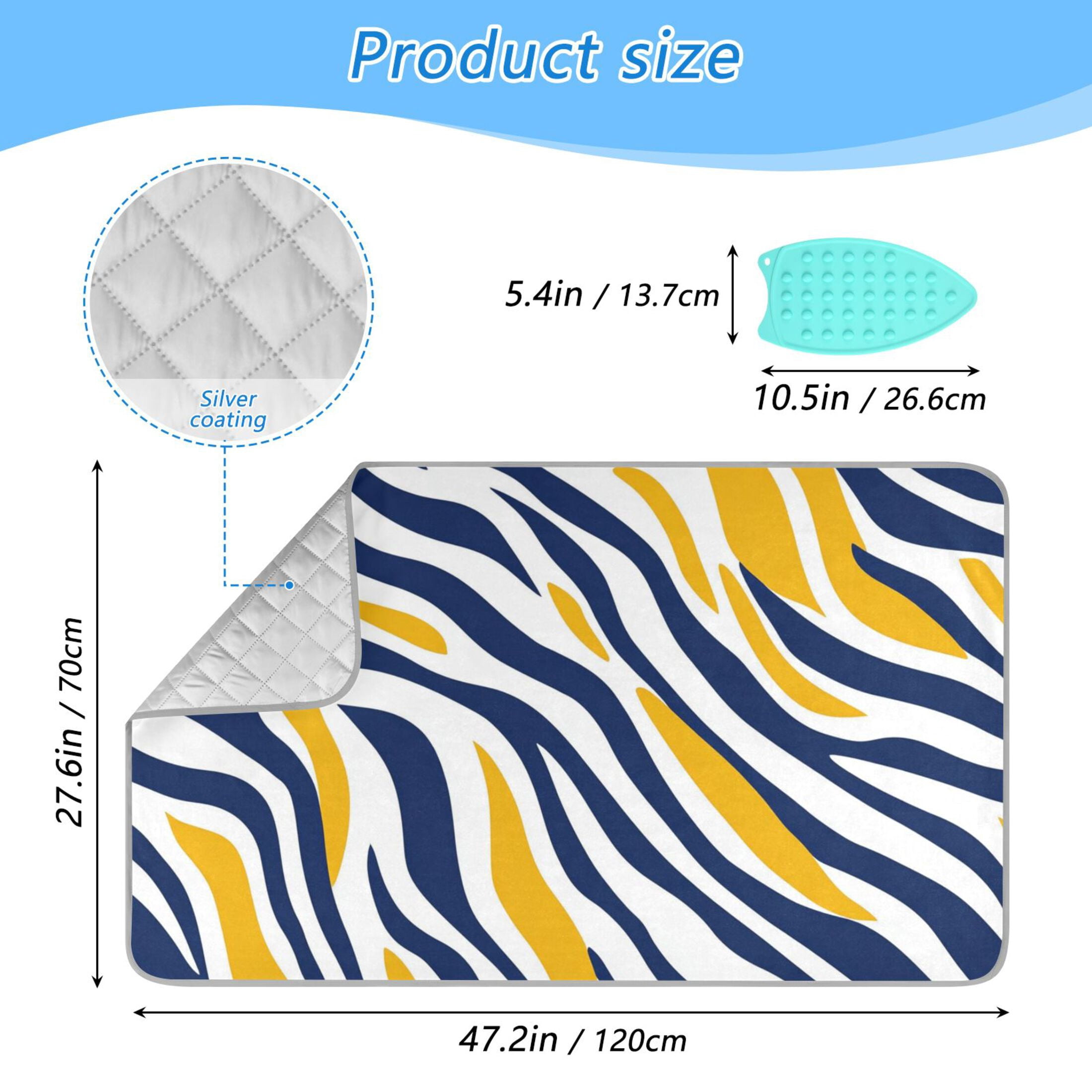 Yellow Blue Zabra Skin Stripes Ironing Mat Blanket Portable Travel Ironing Pad Heat Resistant Pad 47.2" x 27.6”