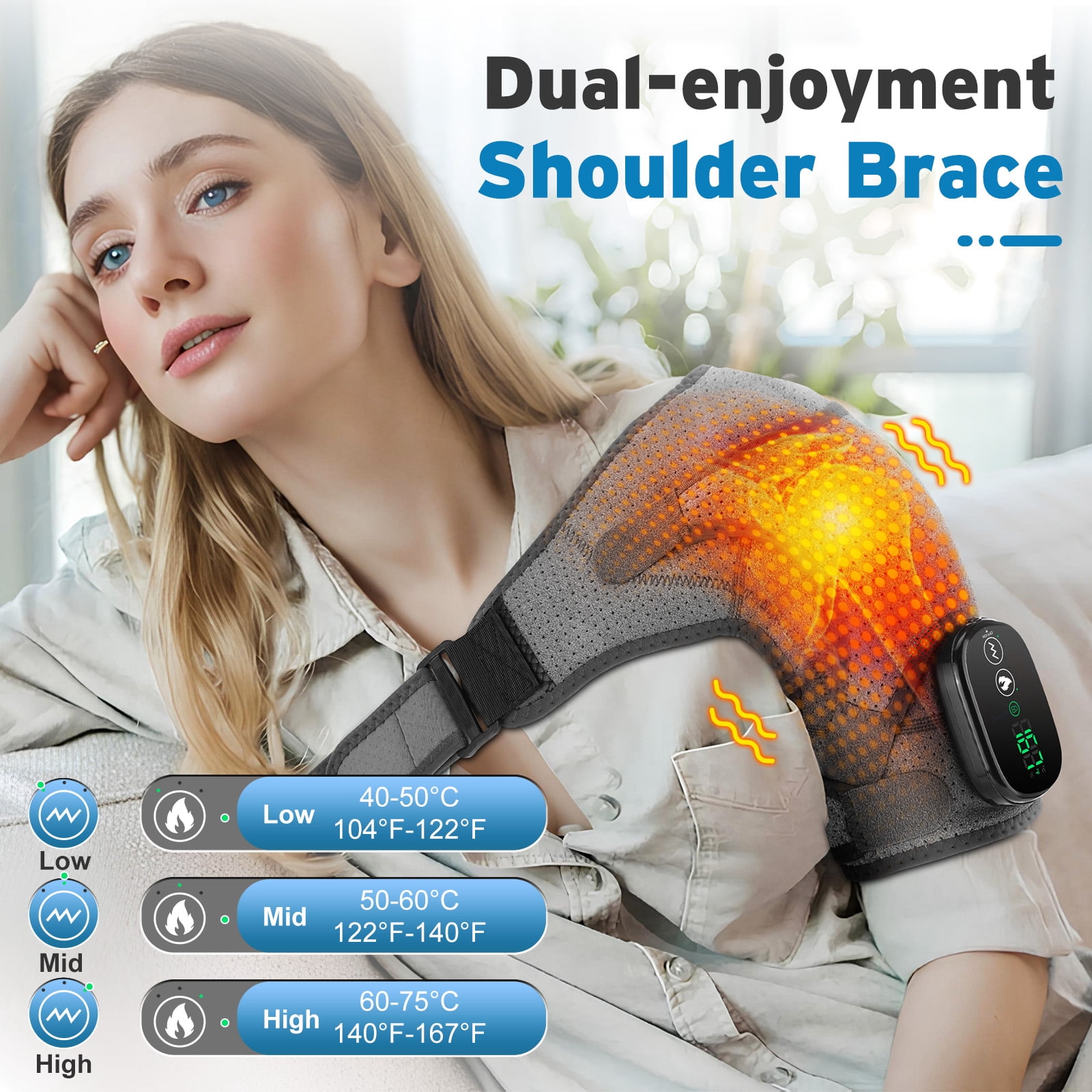 Heated Shoulder Wrap, 5000mAh Rechargeable Neoprene Shoulder Pad with Adjustable Straps for Daily Comfort & Sports, Dark Gray