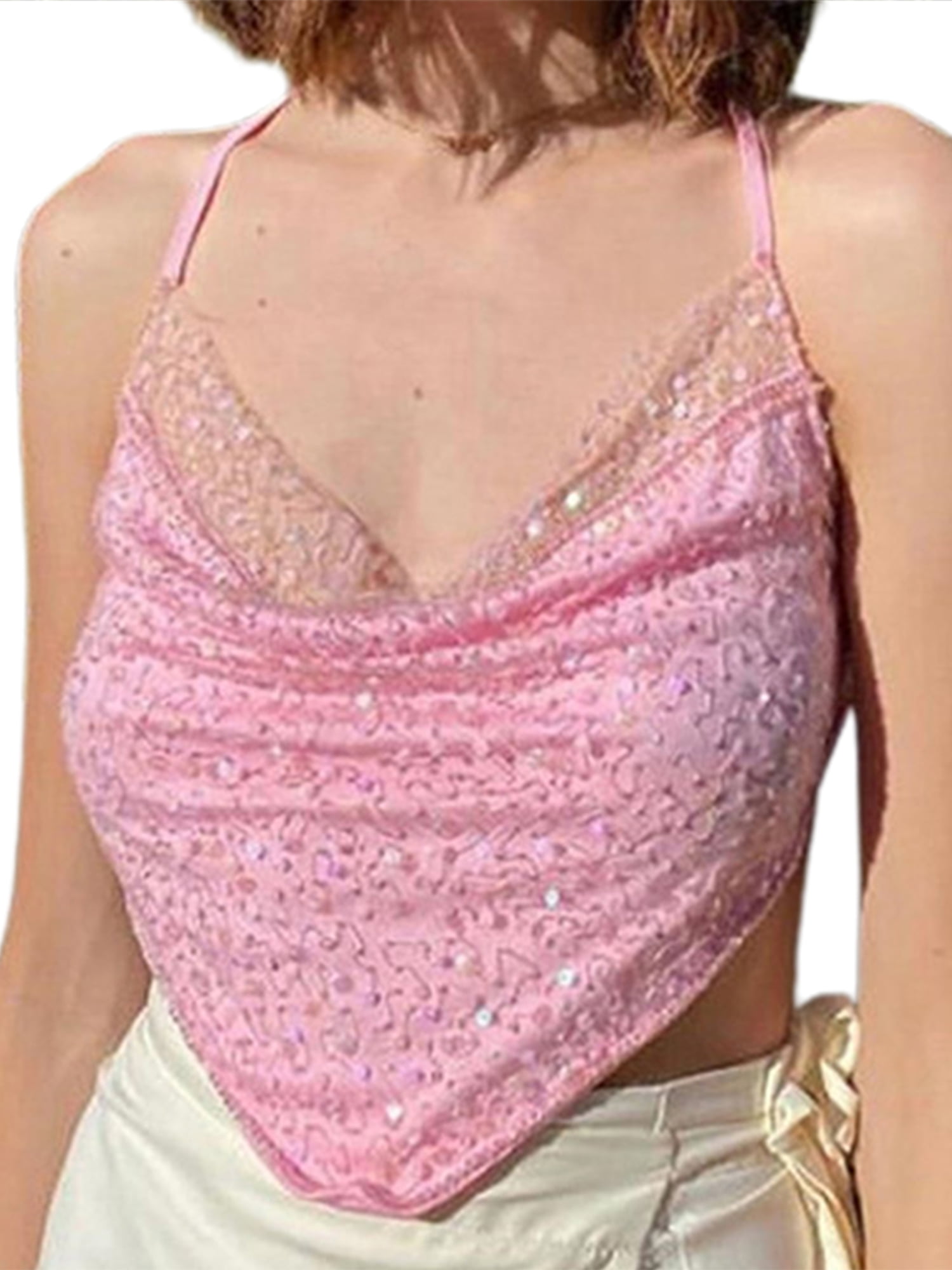 MS STYLE Womens Sleeveless Sparkle Shimmer Camisole Vest Sequin Tank Tops 