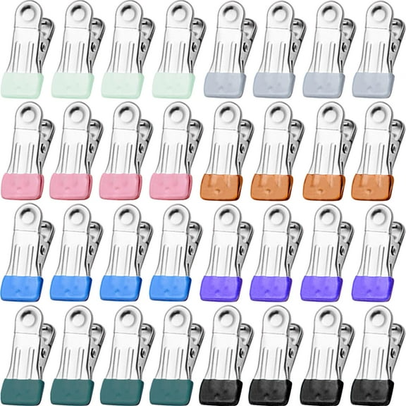 Clothes Pins for Hanging Clothes, 32 Pack Stainless Steel Colored Clothespins for Laundry, Heavy Duty Clothing Pins for Clothes Line