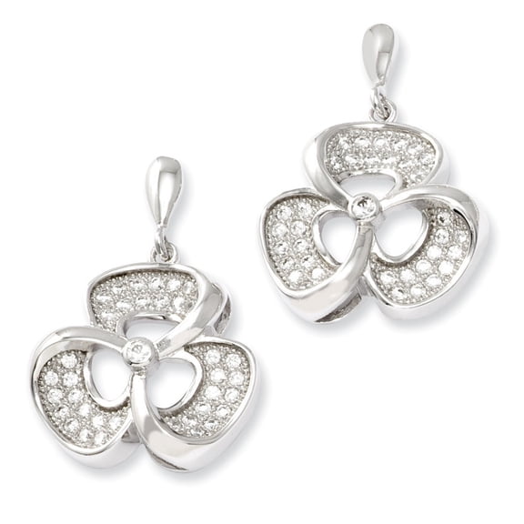 Sterling Silver and Cubic Zirconia Fancy Post Earrings - Measures 22x12mm Wide