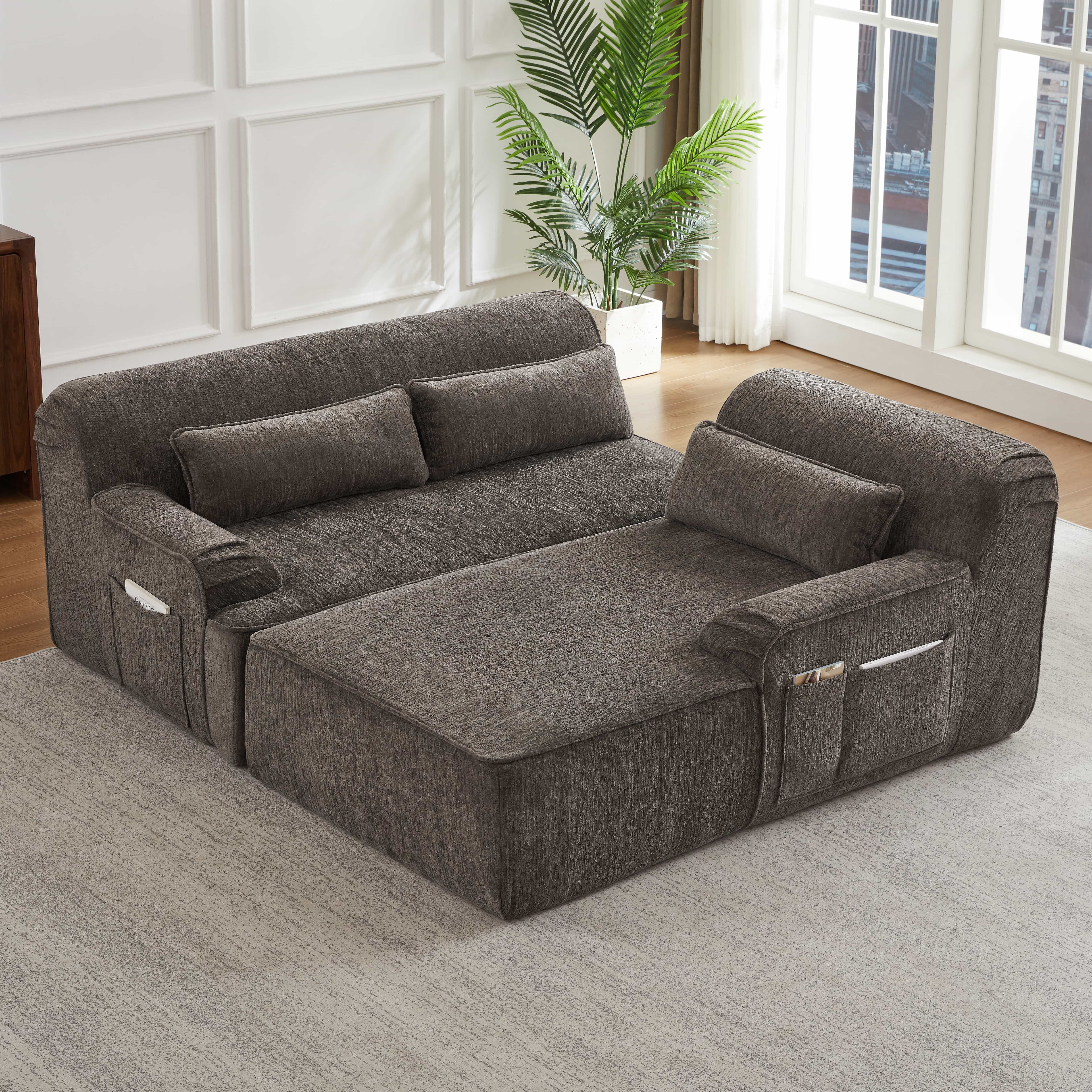 MAYEERTY Chenille L-Shape Oversized Sectional Sofa, Minimalist for Apartment, 102×65" Brown