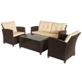 thumbnail image 1 of Outsunny 4 Pieces Patio Furniture Sets, Deluxe Outdoor Rattan Wicker Conversation Set with Chairs, Coffee Table and Cushion for Backyard Garden Poolside and Deck, Beige, 1 of 9