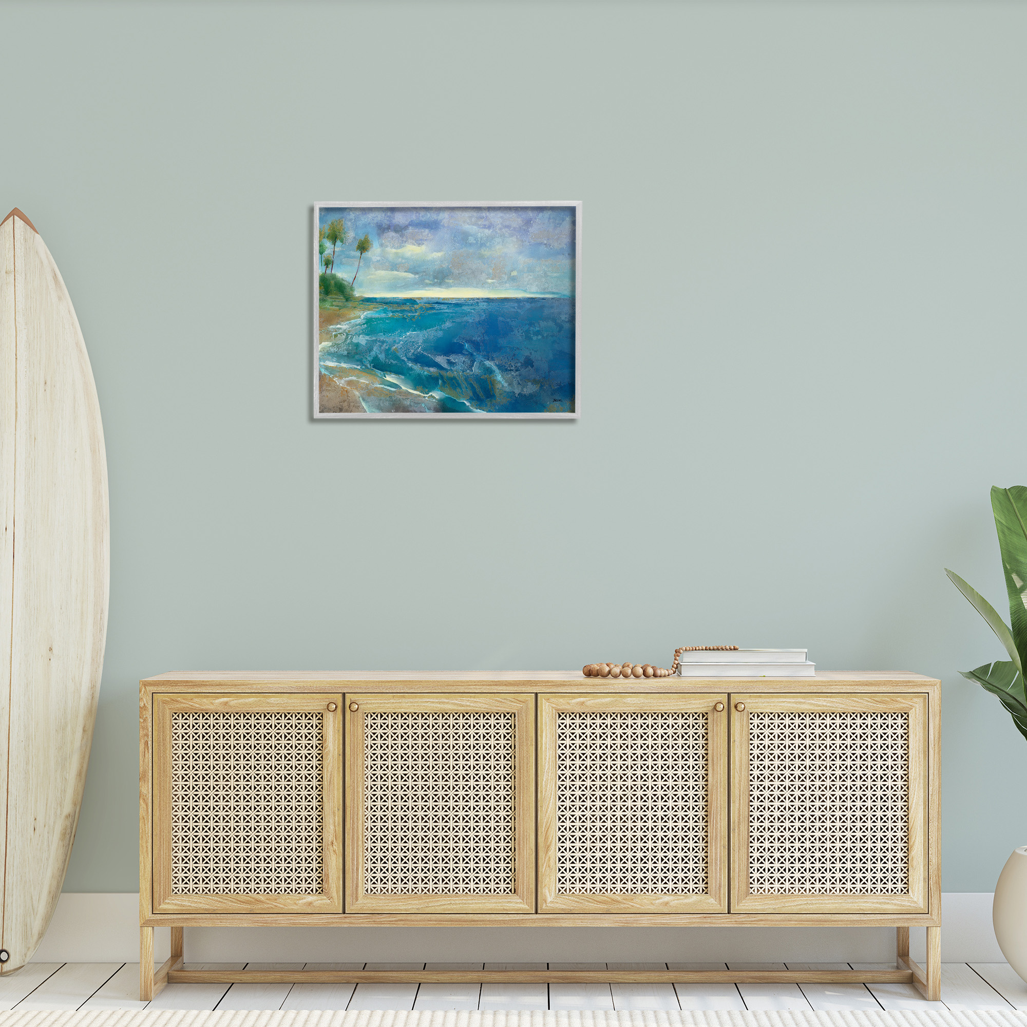 Stupell Industries Modern Pattern Tropics Landscape Painting Gray Framed Art Print Wall Art, 30 x 24