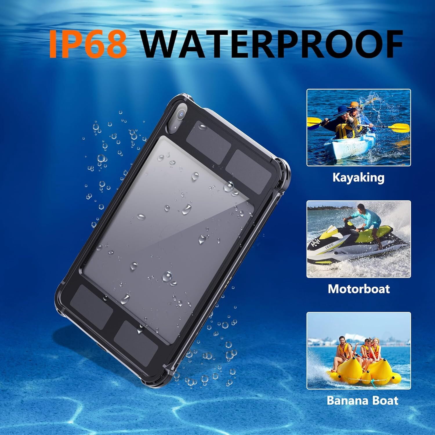 AICase Waterproof Case for iPad(A16) 11th Generation 11 inch 2025 Case with Screen Protector with Pencil Holder & Stand & Shoulder Strap & Handle Full-Body Rugged Cover Black