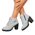 thumbnail image 5 of Women's Ankle Boots – Chunky Heel Lace Up Booties for Women Side Zipper Platform Lug Sole Round Toe Winter Fall Fashion Shoes, 5 of 6
