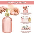 thumbnail image 4 of Pink Bathroom Accessories Set, 4 Pcs Glass Bathroom Accessory Sets, Soap Dispenser, Toothbrush Holder, Qtip Holder, Vanity Tray, Housewarming Dorm Apartment Decor Home Essentials Gift For Her, 4 of 4