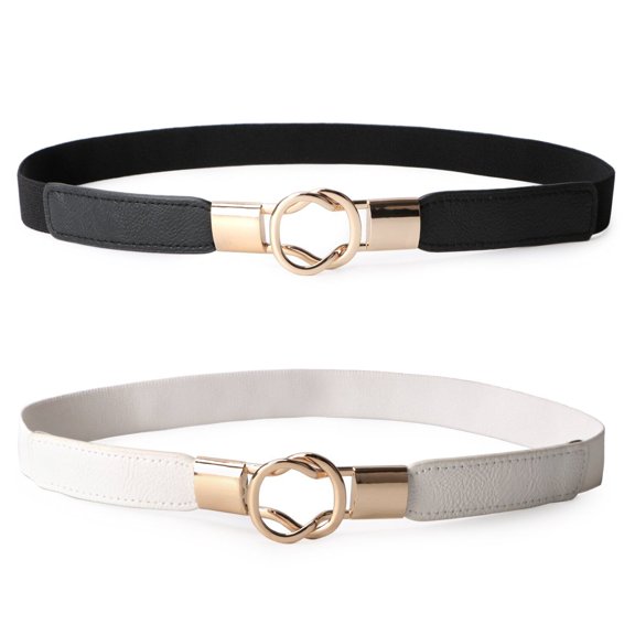 2x Women Retro Elastic Stretchy Metal Buckle Skinny Waist Belt Dress 1inch Wide