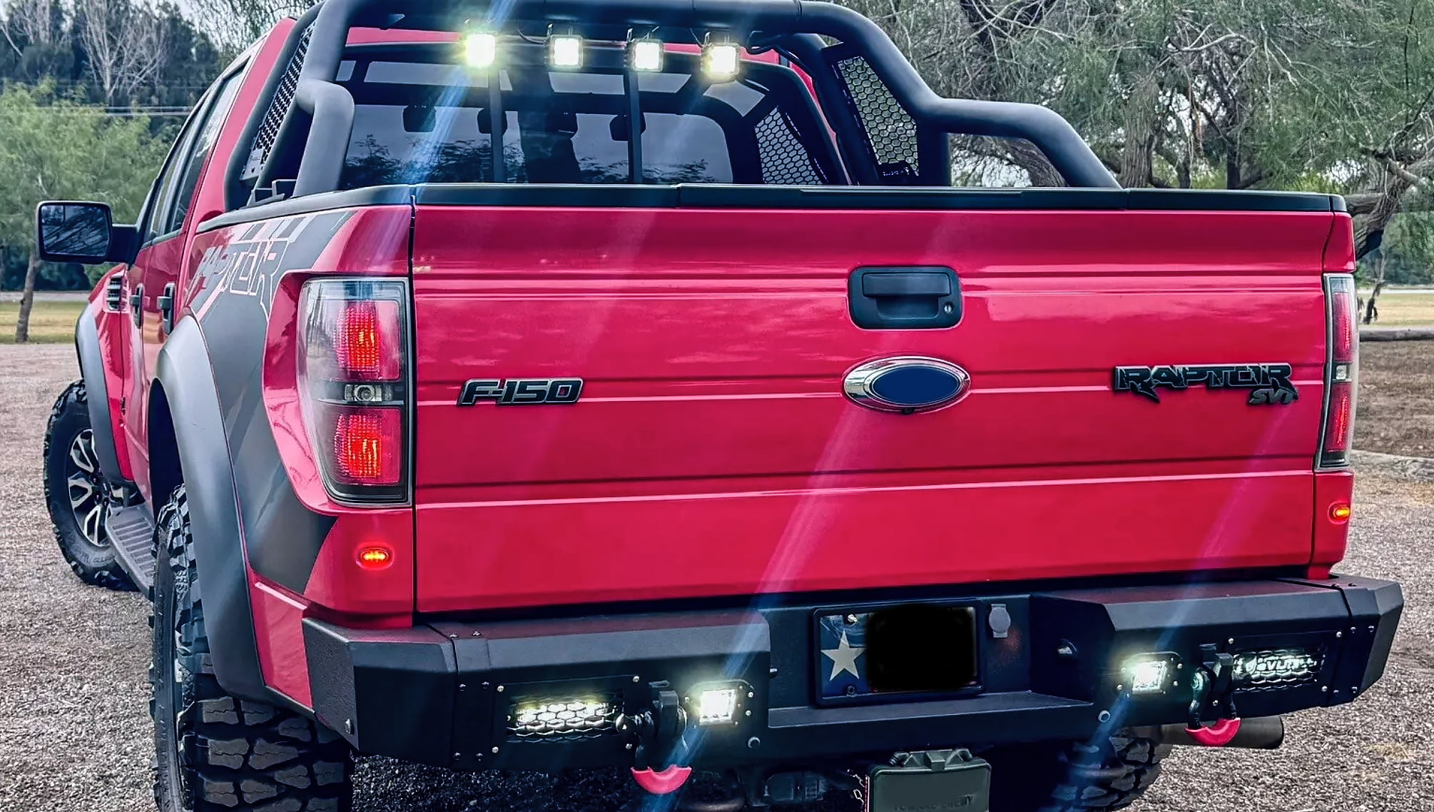 Vijay Compatible with 2010-2011-2012-2013-2014 Ford F150 Raptor Front and Rear Bumper Textured Black Steel with Light and D-ring
