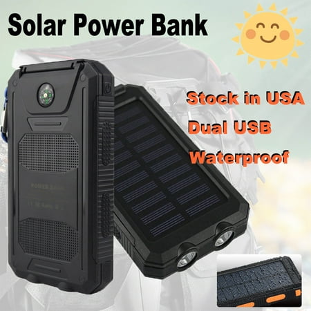 iMeshbean 300000mAh Power Bank Solar Charger Waterproof Portable External Battery USB Charger Built in LED light with Compass(Black)