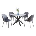 thumbnail image 1 of 5pc Marbre Blanc Enveloppé Table à Manger avec Verre Trempé et Chaises Grises, 1 of 5