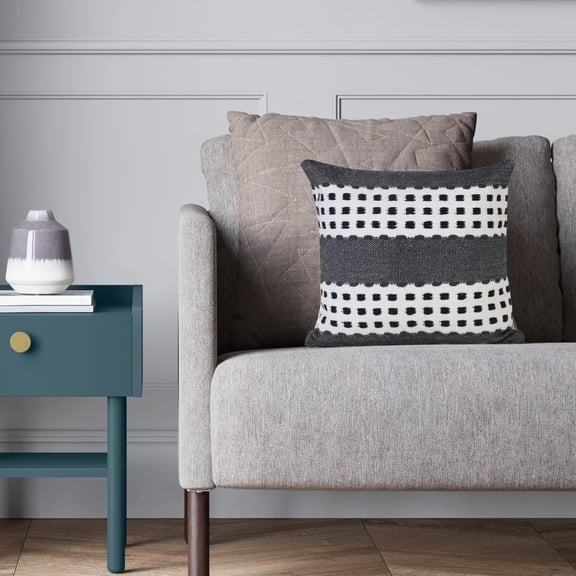 Laddha Home Designs Handwoven Dotted Cotton Throw Pillow Cover - 20" - Gray and White