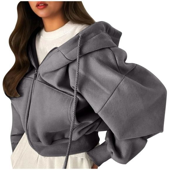 Cadeau pour Filles Chandails à Capuchon pour Femmes Hauts Décontractés d'Automne Manches Longues Chandails pour Femmes Chandail à Capuche Décontracté pour Femmes Couleur Poche Chandail à Manches Longues Veste Gris TTG