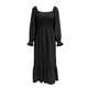 thumbnail image 1 of Vestido de mujer con escote cuadrado, manga larga, volantes, vestidos casuales largos, vestidos de fiesta de cóctel de cintura alta, 1 of 6