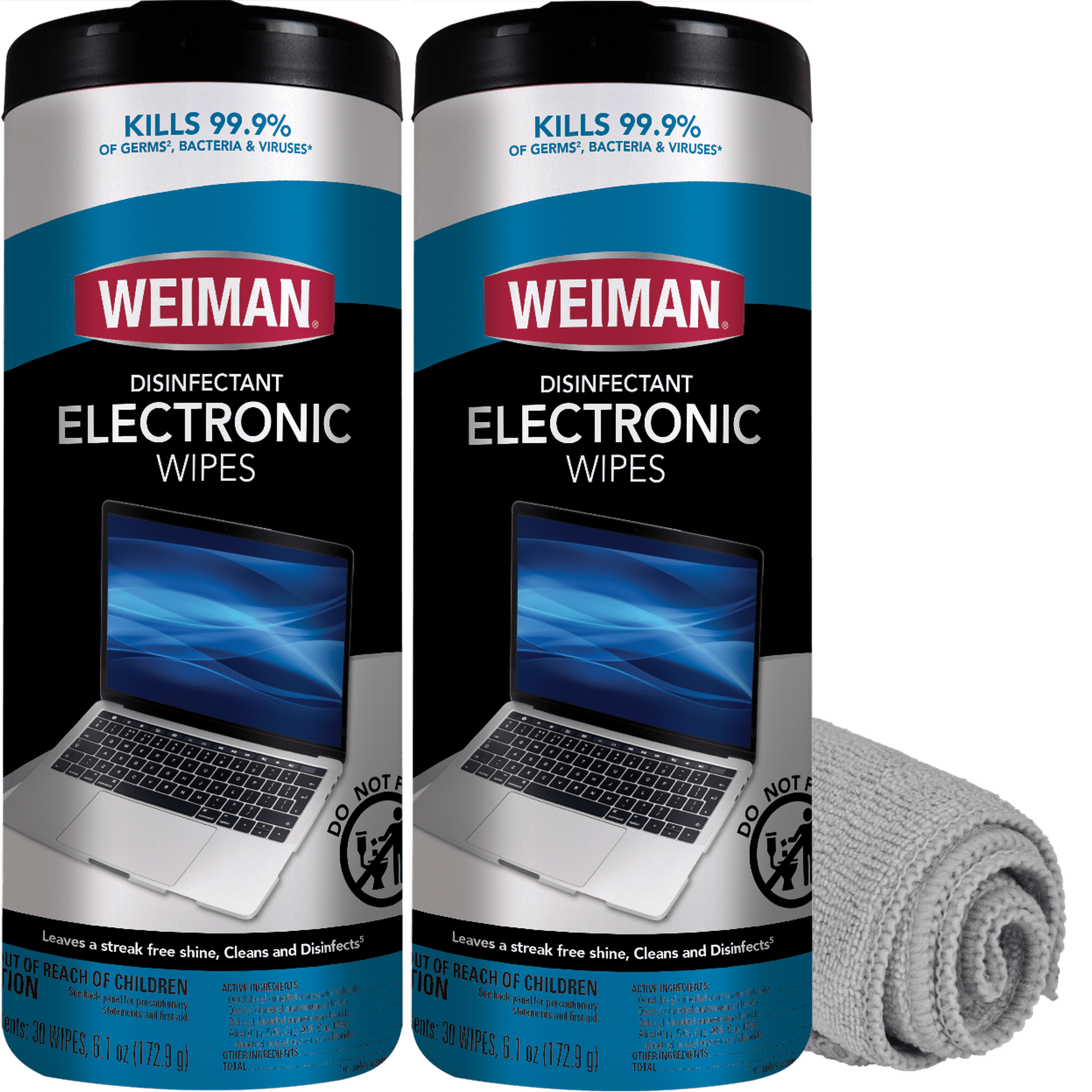 Weiman Electronic Cleaner Wipes - Safely Clean Your Laptop, Computer, Cell Phone, 30ct (2 Pack) w/ Micro Fiber Buffing Towel
