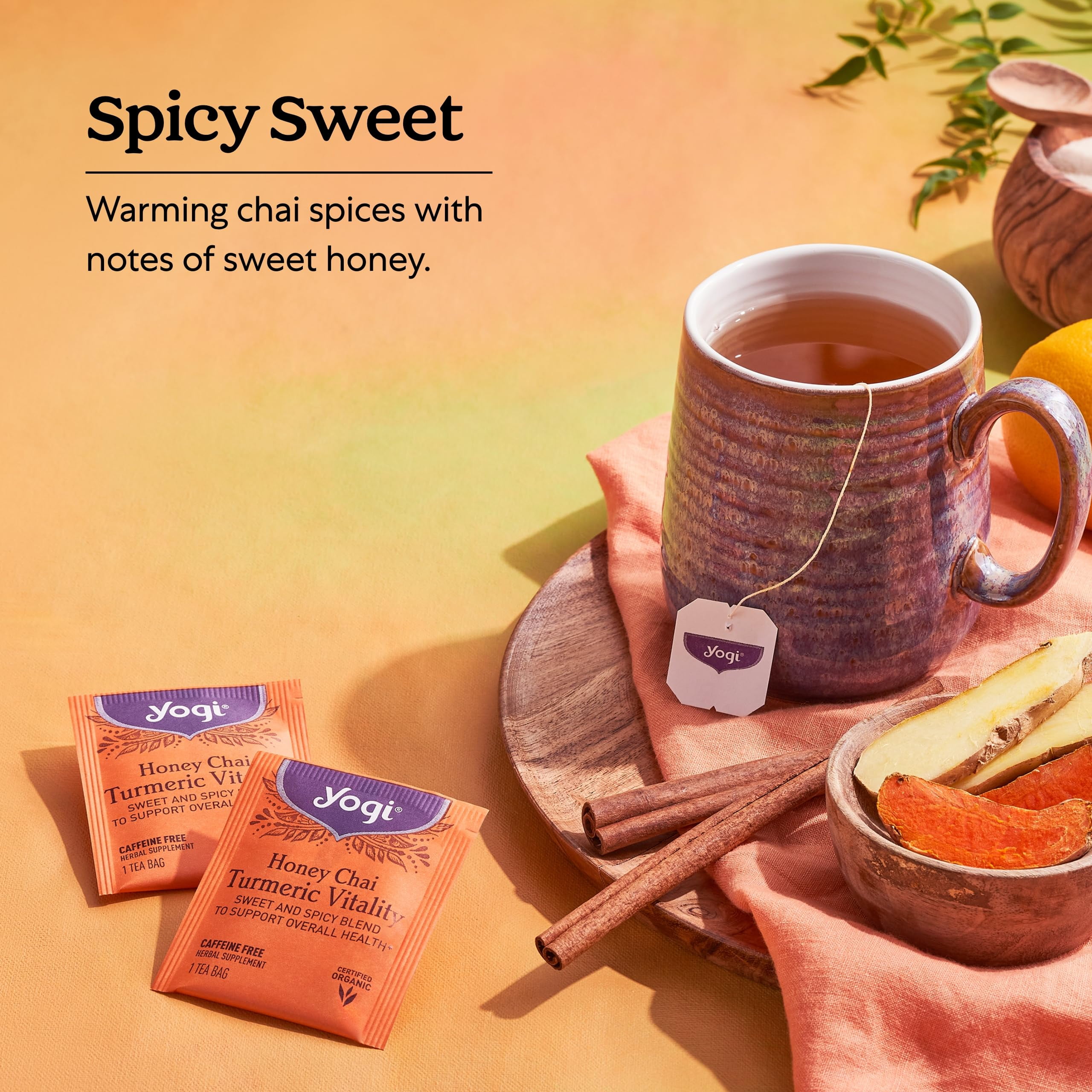 Tea Honey Chai Turmeric Vitality Tea - 16 Tea Bags Per Pack (4 Packs) - Organic Tea To Support Overall Health - Includes Cinnamon Bark, Turmeric Root, Cardamom Pod, Ginger Root & More