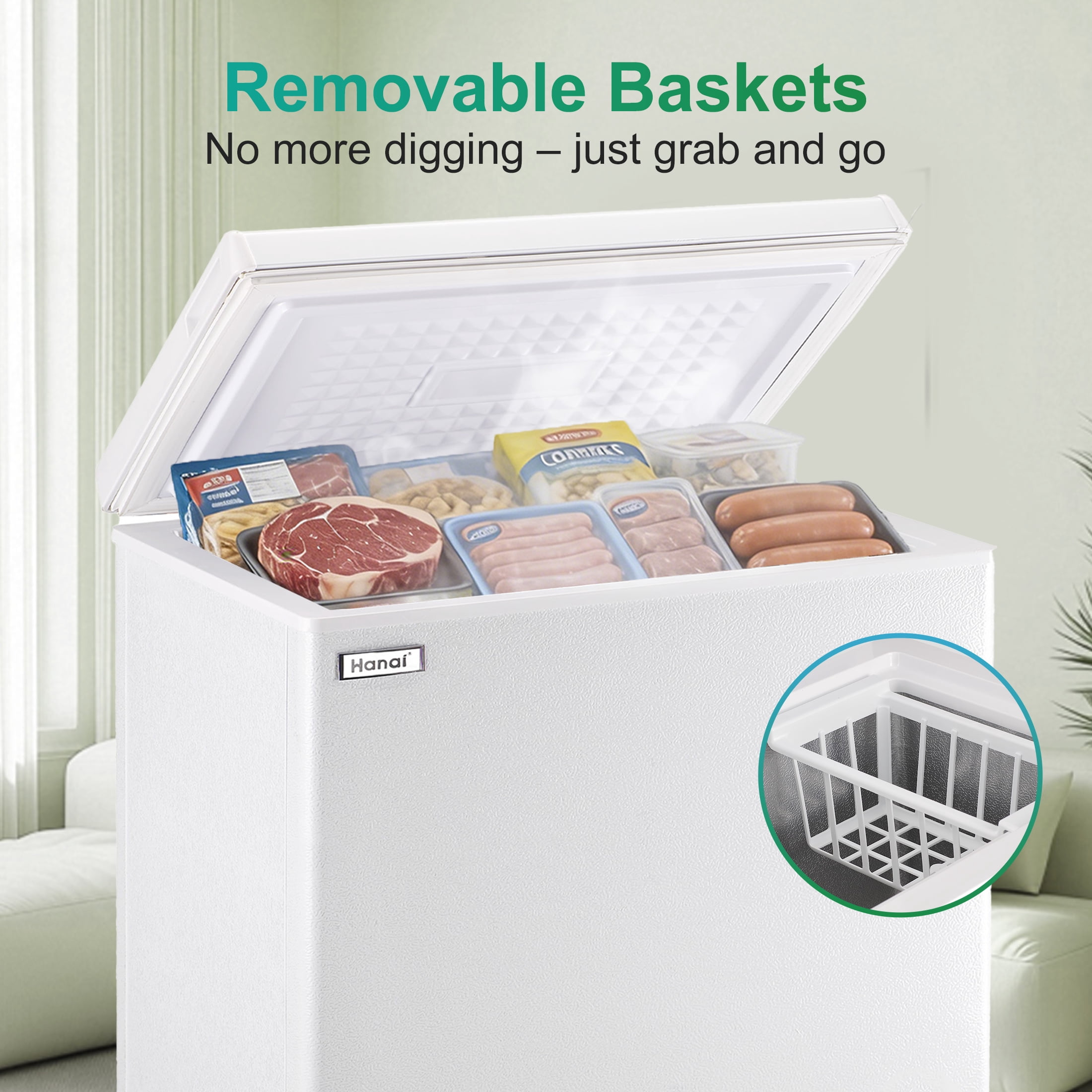 Wanai 5 cu ft Deep Freezer, White, for Garage, Kitchen, or Basement