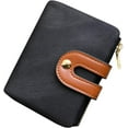 thumbnail image 1 of 1pc Women's Anti-Theft Compact Bi-fold Genuine Leather Wallet — Mini Zipper Coin Purse with ID/Card Slots, Slim & Compact.,Black,Small, 1 of 6