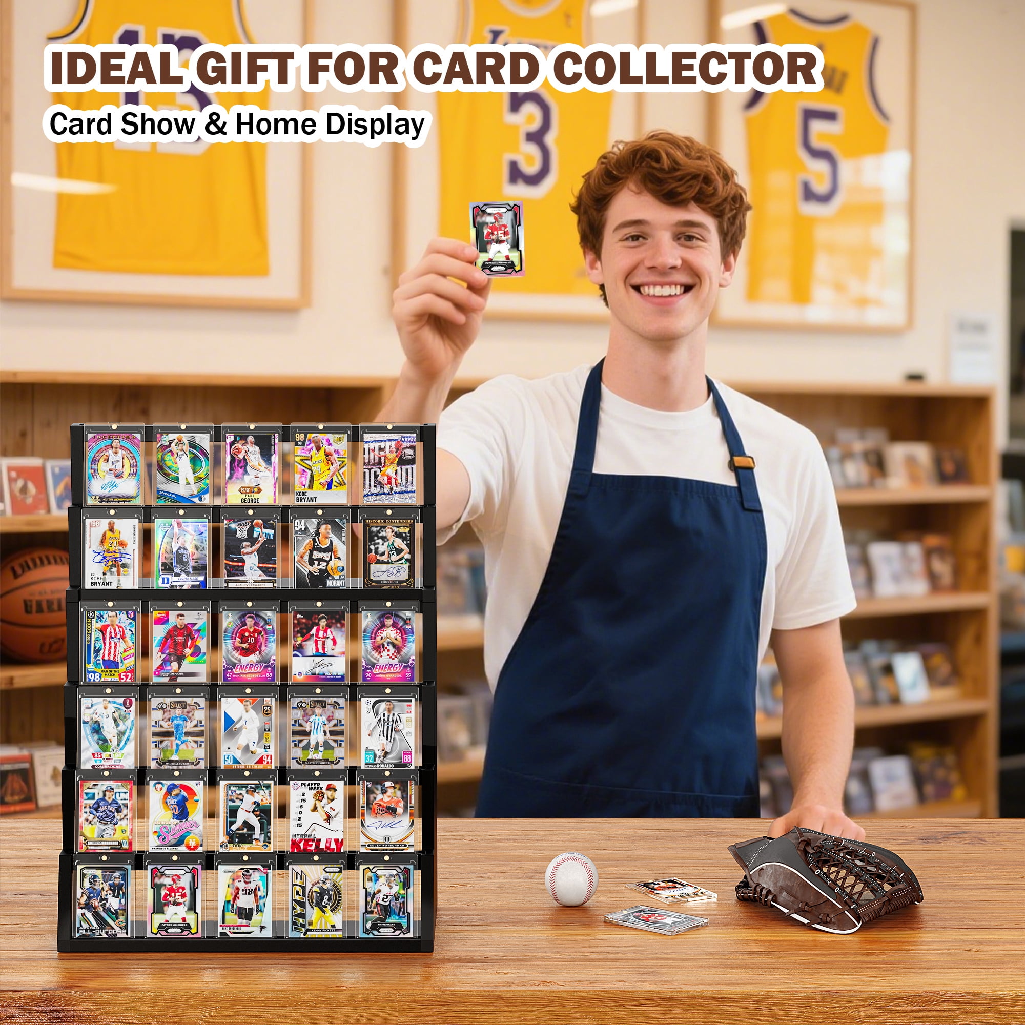 Sfugno, Trading Card Display Stand, 6 Tier Wood, Black - Walmart.com