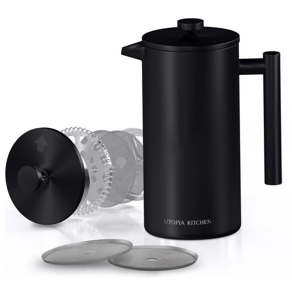 Utopia Kitchen Cafetera de prensa francesa de acero inoxidable, 12 onzas, prensa francesa, tetera, camping, prensa francesa, cafetera, cerveza fría, portátil, prensas de café de viaje, prensa de té, r