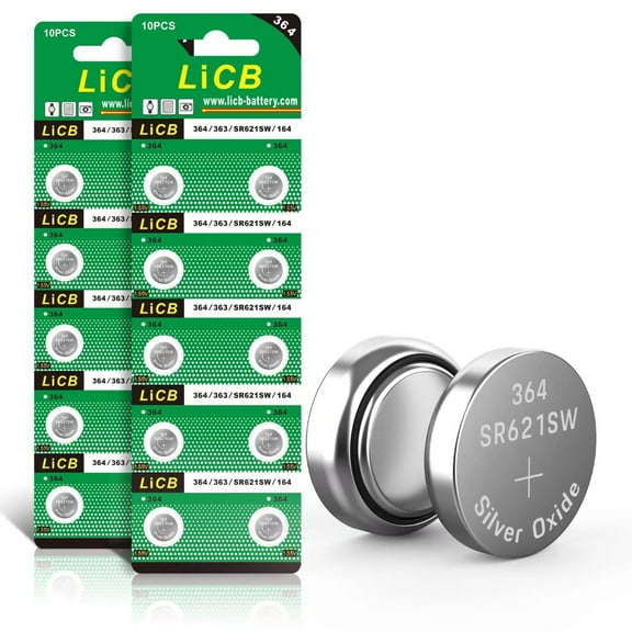 LiCB SR621SW Watch Battery 364/363 164 AG1 1.5V Silver Oxide Button Cell (20 Pack)