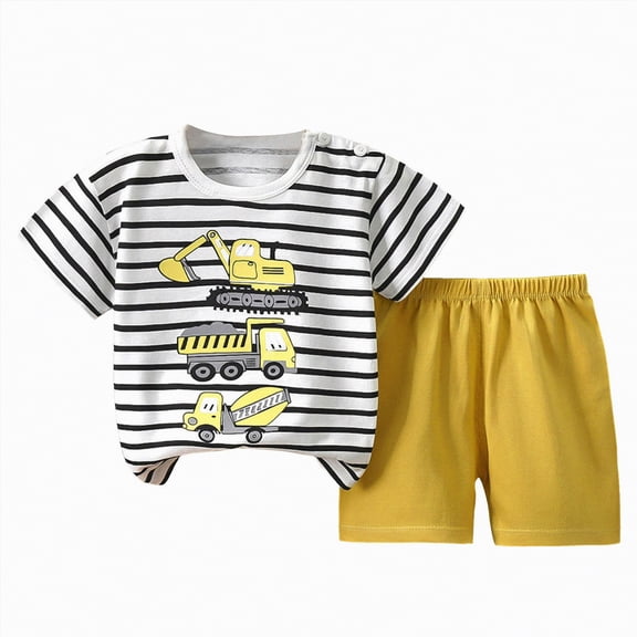 Hessimy Toddler Boy First Day of School Outfit Truck Short Sleeve Tops and Shorts Set Back to School Clothes(Grey,5-6 Years)