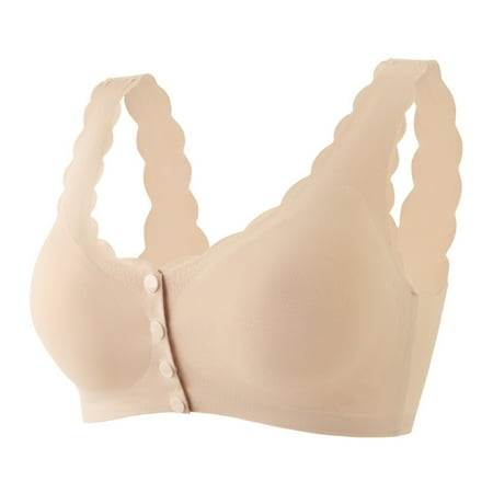 Crunowin Women s Casual Front Closure Comfort Bra  Solid Color Plus Size Wire Free Breathable Lingerie Everyday Underwear Khaki XXL