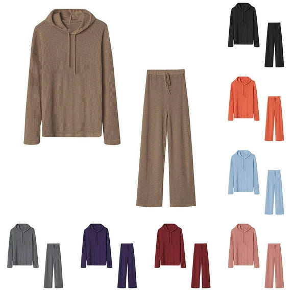 Ashirexll Womens 2 Piece Outfits, Womens Winter Sets, Casual Long Sleeve Round Neck Top and Pant Simple Two Piece Set