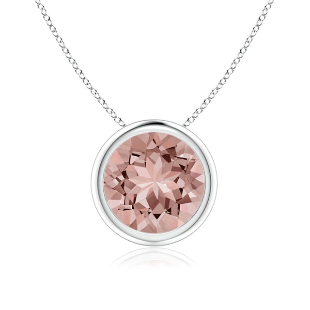 Angara Collier en Morganite Naturelle - Pendentif Solitaire Rond avec Lunette de 1,65 ct en Or Blanc 14K pour Femmes
