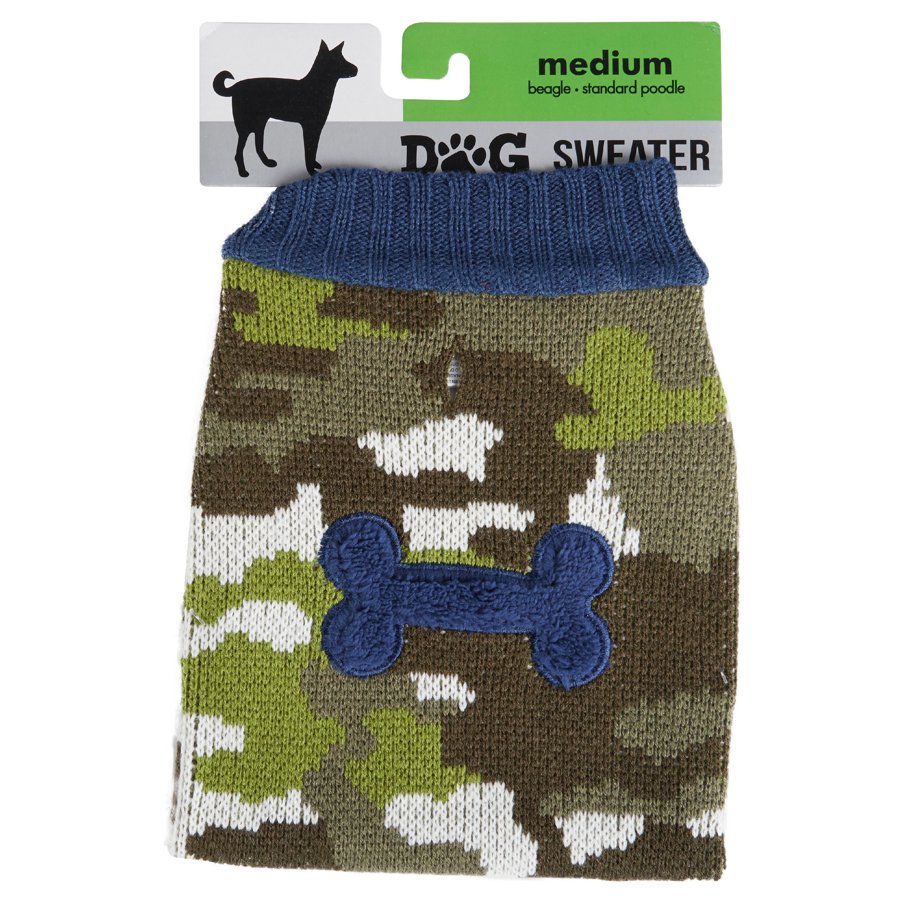 Dog Sweater, Blue & Green Camo Bone Applique, (Medium)
