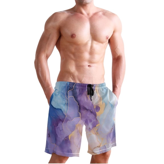 Dailycode Men's Quick Dry Swim Trunks Beach Shorts Casual Summer Board Shorts with Pockets, Lilac Blue Marble