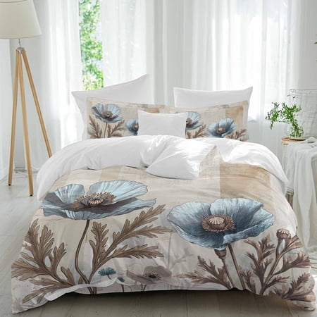 Blue Broccoli Comforter Set Full Size Rustic Farmhouse Floral Retro Brown Plant Soft Bedding Set for Man Woman 4 Pieces Duvet Cover Set with Fitted Sheet 2 Pillowcases