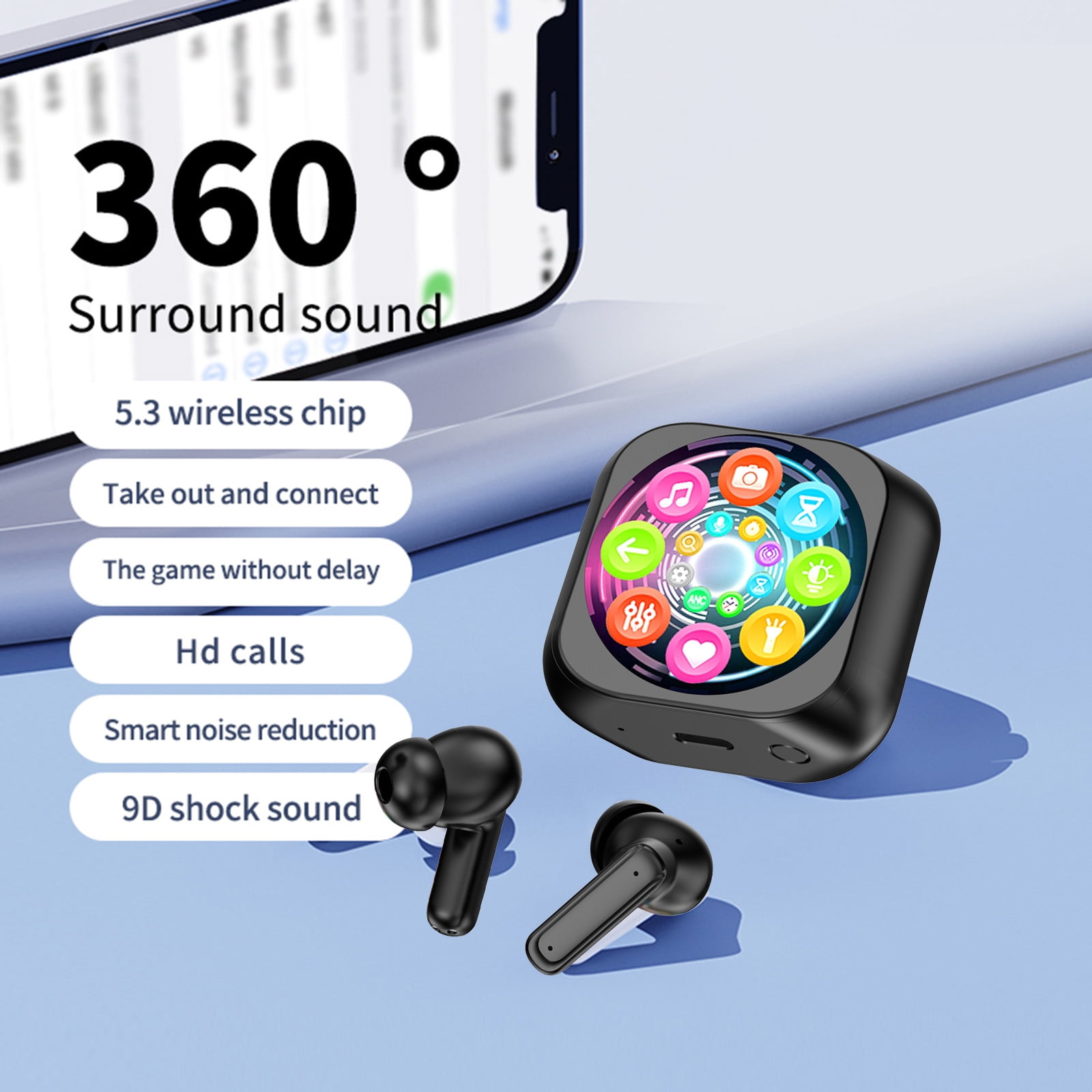 FYHALE Translation Earbuds Real Time Small Wireless Bluetooth Al Translation Earphones with Touchable LED Color Screen Intelligent Noise Reduction for Business Meetings Travel and Work