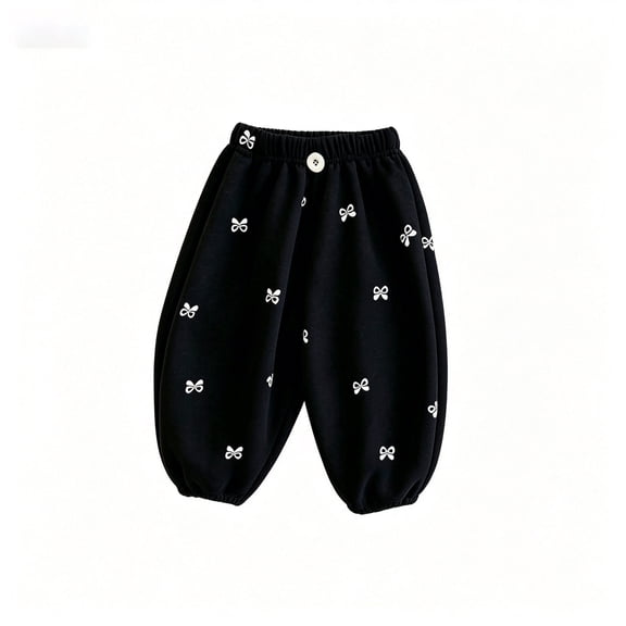CAIVO Child Girls Casual Jogger Sweatpants With Bow Print Style Comfortable Elastic Waist Soft Blend Pants For Daily Wear Comfort Summer Trousers
