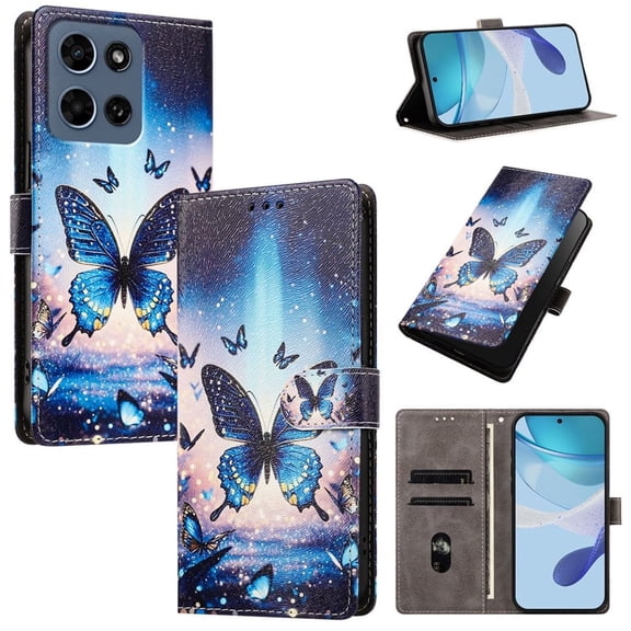 Wallet Case For Motorola Moto G 5G 2025 / 2026 Butterfly Love Flower PU Leather Flip Folio Cover With Card Slots Magnetic Closure Kickstand Shockproof Protective
