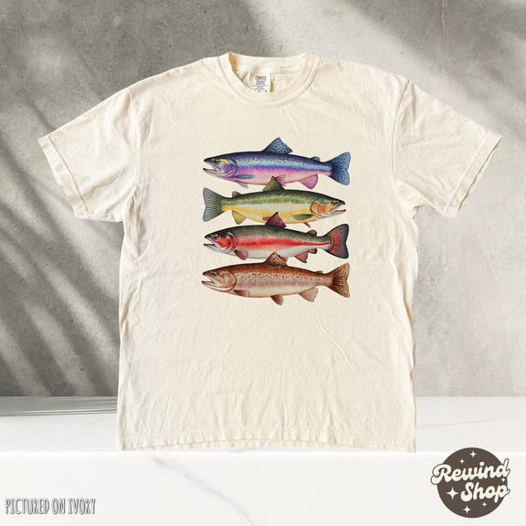Colorful Rainbow Trout Fish Shirt, Vintage Fish Shirt, Retro Fish Shirt, Fishing Shirt, Fishermen SAND Unisex S-5XL Hot Trending Shirt, Vintage Birthday Gift