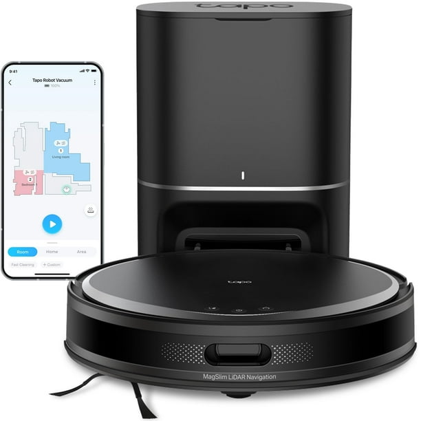 Tapo Aspiradora y fregona con Robot de navegación Inteligente LiDAR ultradelgada con Base de Vaciado, 5300 Pa MAX, 97%+ tasa de Recogida de Polvo, autocarga, Compatible con Alexa y Google Home, RV20