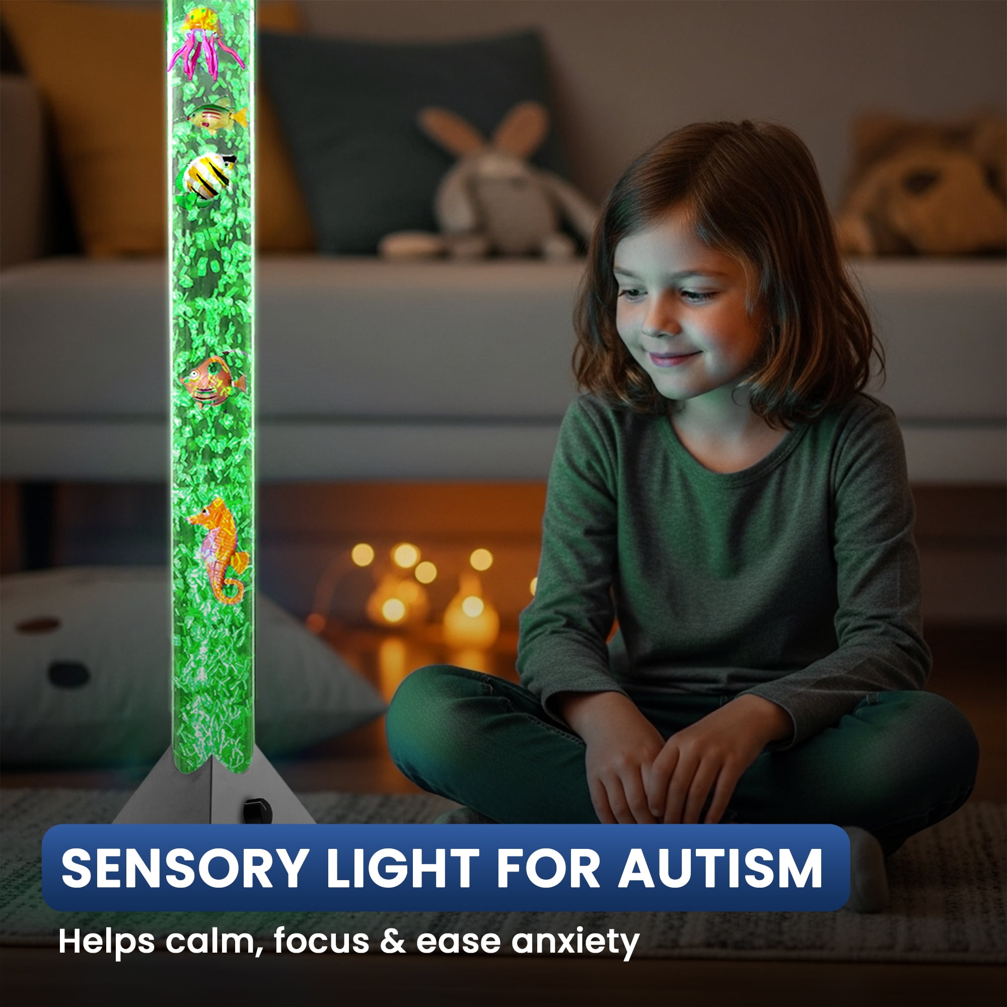 Brewish 3Ft Sensory Bubble Floor Lamp with Bubble Regulator Knob, 7 Color Changing LED Night Light, Artificial Fish Tank for Autism, Fake Aquarium Lamp, Perfect Gift