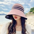 thumbnail image 5 of 56-58cm circunferencia de la cabeza ajustable mujer vacía sombrero para el sol verano ala grande anti-ultravioleta playa sombrero de pescador a rayas, 5 of 5