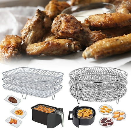 

Muross Air Fryer Three Stackable Dehydrator Racks Stainless Steel Air Fryer Basket Tray Air Fryer Accessories Dishwasher Safe Fit for Most Air Fryer