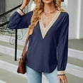 thumbnail image 4 of qucoqpe Womens Long Sleeve Tops Pullover Casual Solid Loose Fit Lace V-Neck Tunics on Clearance, 4 of 5